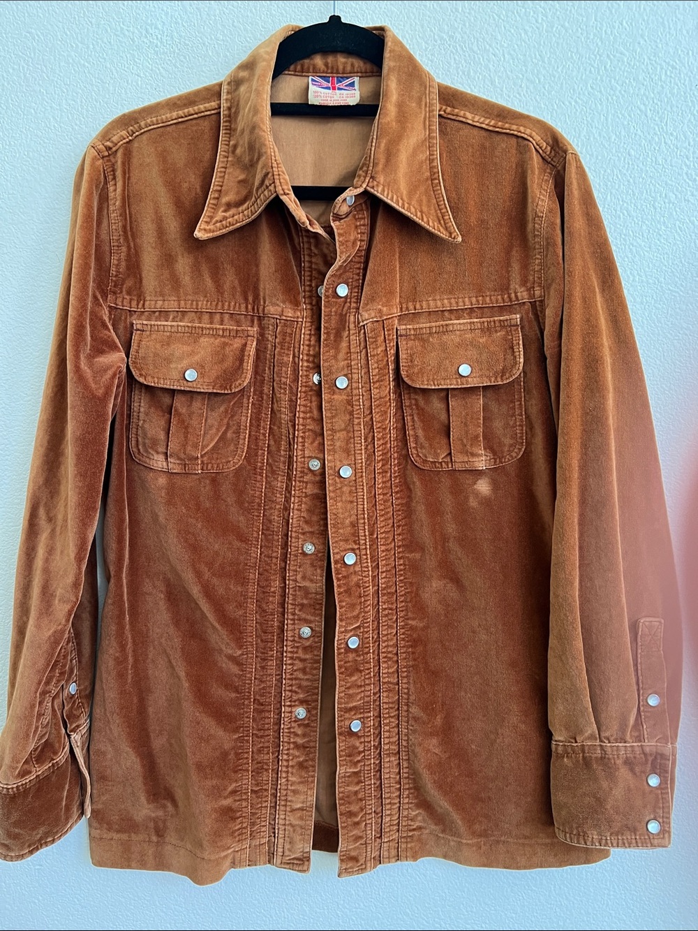 BRITTANIA SPORSTWEAR 70s Velveteen-Cord Snap Button-Up Shirt Shacket Brown XL